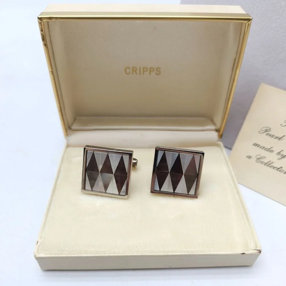 Vintage Cripps Mother Of Pearl Inlay Square Cufflinks